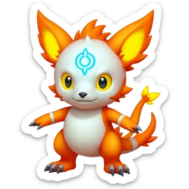 warm-colored neon-colored Digimon-Fionbri-creature (full body) sticker