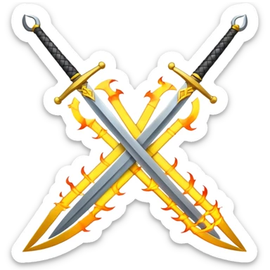 Fully yellow two swords crossed fiery sticker