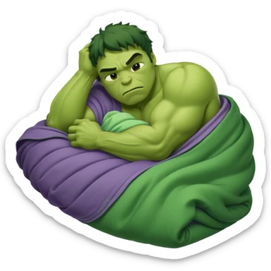 Incredible hulk curled up like a cat sleeping lying down in bed under blanket eyes closed sticker