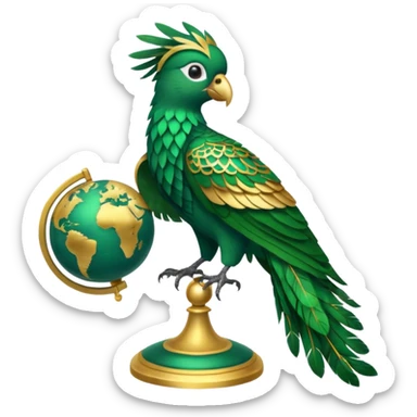 quetzalcoatlas, a quetzal bird with globe patterns on its wings, perched regally sticker