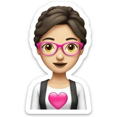 Brunette lady, teacher headband  with pink heart glasses sticker