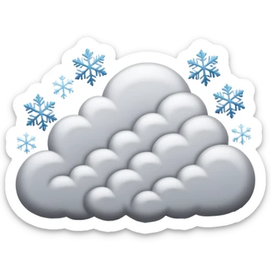 A powerful blizzard emoji icon: storm cloud with heavy swirling snow, strong wind lines, flying snowflakes, dynamic motion. White and gray tones, 2D emoji style, bold but simple shapes. sticker