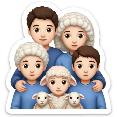 3 girls white and 2 boys withe and a sheep sticker