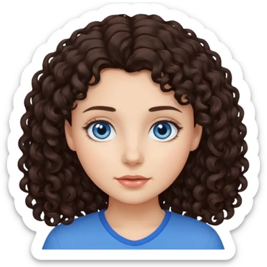 a girl with dark brown curly hair and blue eyes sticker
