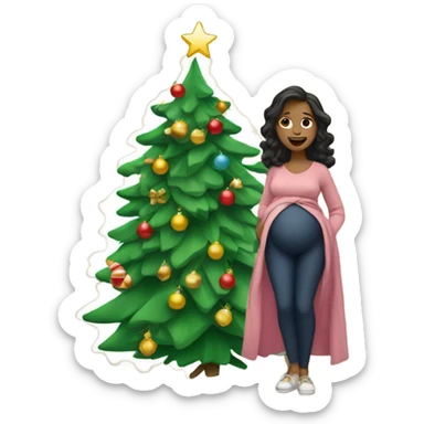 pregnant woman at the Christmas tree sticker