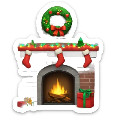 Brick Fireplace with wreath and Christmas lights and stockings sticker