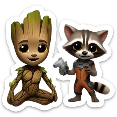 baby groot and rocket racoon sticker