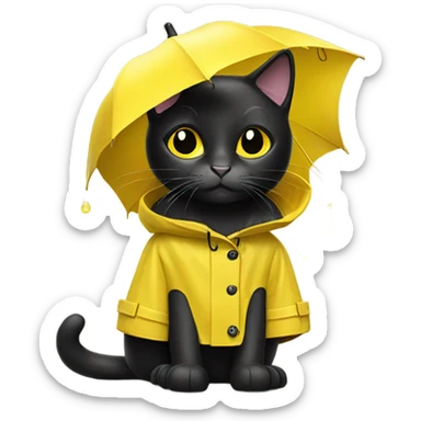 Black cat in a yellow rain coat and rain boots sticker