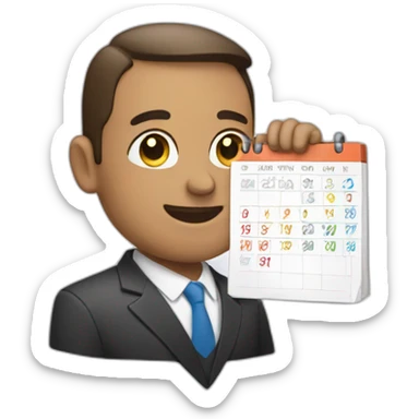 a man in a suit holding a calendar sticker