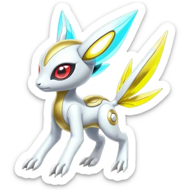 Shiny Colorful Futuristic Cyber-Meloetta-Latias-Koraidon-Peppercat-Protogen-Pokémon-Digimon-Fakémon-fusion-hybrid-creature sticker