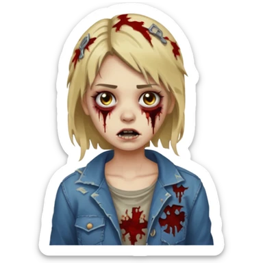Create a zombie girl with dark hair and medium blonde highlights.  sticker