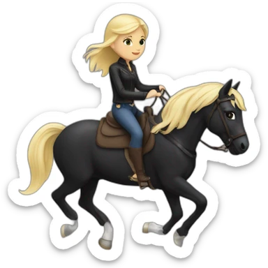 Blonde girl ride with black horse sticker