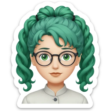 cabelo encaracolado longo, azul, óculos, olhos verdes, raça branca, penteado topo cabeça sticker