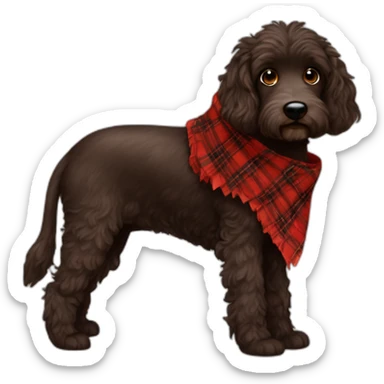 Black Chocolate brown colored doodle with a red and black flannel hankerchief sticker