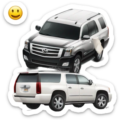 A black Toyota Parado 120 stands next to a white Cadillac Escalade sticker