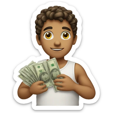 A Greek boy counting money  sticker