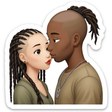 Half shaved head Asian girl kissing black guy with dreads sticker