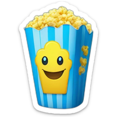 yellow and blue popcorn bucket with cafofo written on it sticker