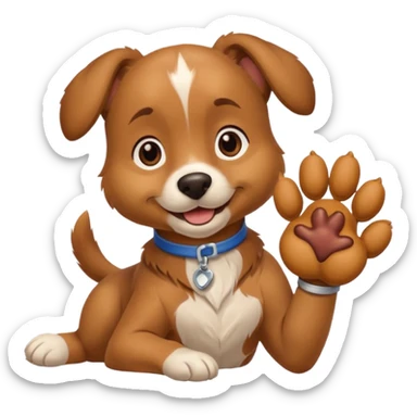 A dog patient with one paw in a cast, smiling bravely despite discomfort.
 sticker
