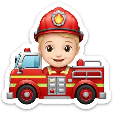 Baby in a fire engine sticker