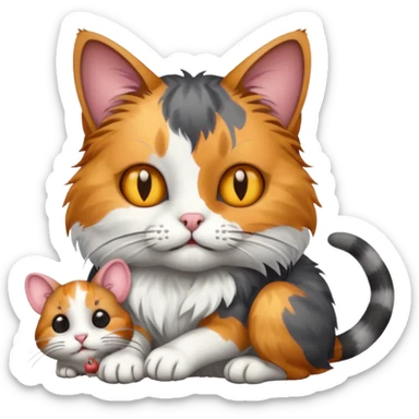 A cat holding a dead mouse sticker