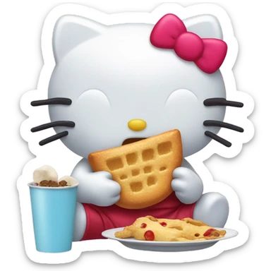Hello kitty eating food sticker