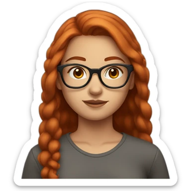 A white teenage girl with a cute face, long chestnut/red hair, square glasses, and a crop top. sticker