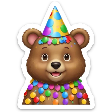 Partying bear cub with confetti  sticker