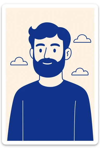 portrait of a blue wavy haired bearded male, clean background sticker