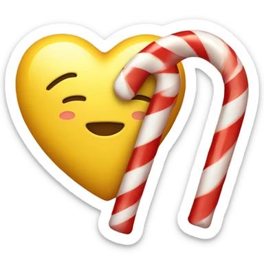 Yellow heart with a candy cane  sticker