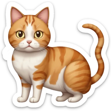full body white, ginger and brown tabby calicio cat with skinny head and fat body with an anxious face sticker