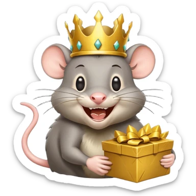 rat laughing like a villain in pleasure after stealing something with a crown sticker