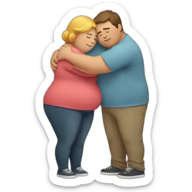overweight couple hugging sticker