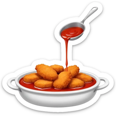 Dripping seasoned nuggets spicy red sauce steamy sticker