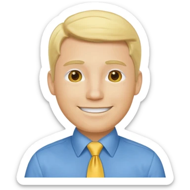 consulting man with hand with white skin and blonde hair with blue shirt and yellow tie sticker