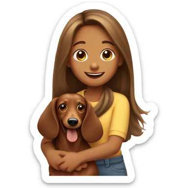 happy girl with long hair with a daschund sticker