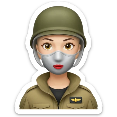 woman soldier with hair style wearing mouth mask sticker