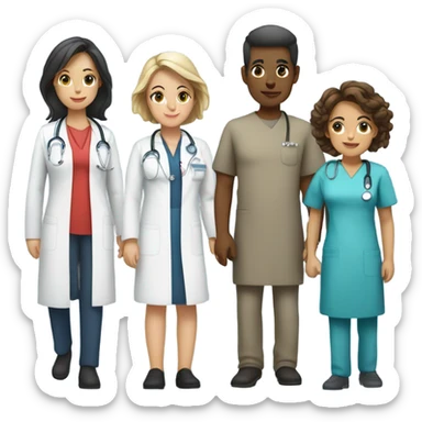 A group of five nurses all ages sticker