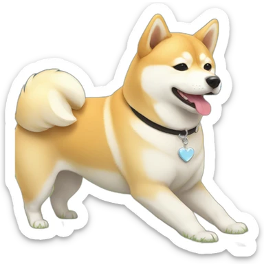 light blonde shiba inu with a silver heart shape tag on its collar sticker