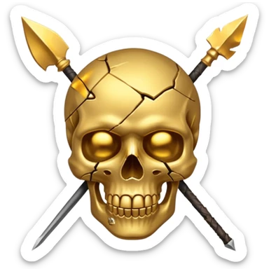 broken gold skull by a spear sticker