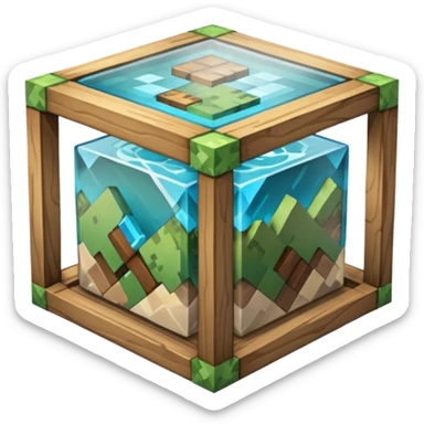 crafting table with tools like a minecraft style cube crafting table 100% like a minecraft table crafting, with on the right, left, a glass showing crafting merging between stone and wood sticker