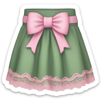 Sage green mini skirt with pink lace and bows, isolated sticker