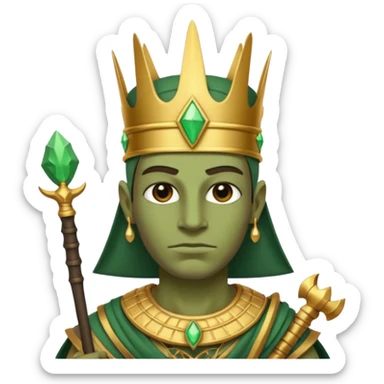 Ancient Egyptian god Osiris with green skin, Atef crown, and holding sticker