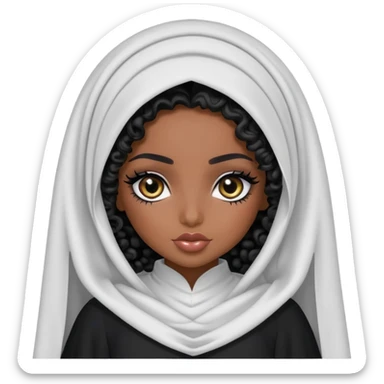Saudi beauty, pretty bratz baddie, black eyeliner, veil, abaya, curly long hair sticker
