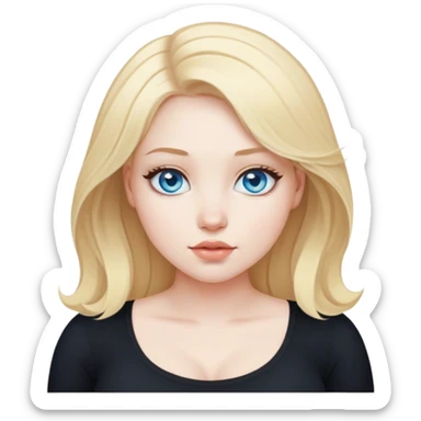 Curvy blonde hair blue eyed girl with pale skin black top  sticker