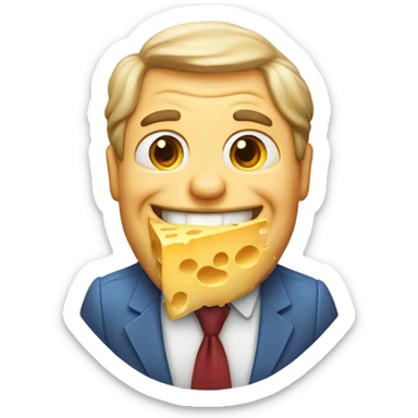 a man with a giant grin eating cheese  sticker