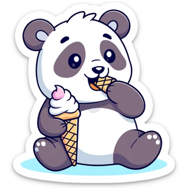 Realistic Panda eating ice cream sticker