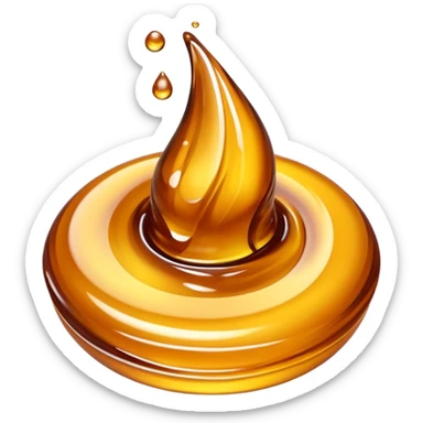 glossy swirl or drip of thick amber syrup, smooth and flowing, rich golden sheen, surface with subtle highlights, sweet and viscous look, no extras, apple emoji style, soft lighting, transparent background, emoji scale sticker