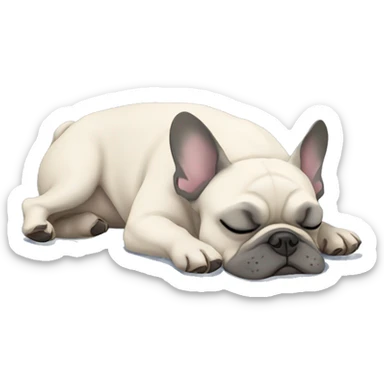 grey french bulldog sleeping on the floor, half of the body outside his floor cushon sticker