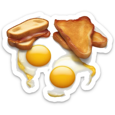 “Two fried eggs, crispy bacon, and buttered toast on a plate.” sticker